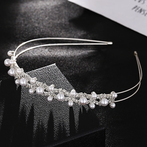 Serre-Tête Künstliche Perle Fantaisie Strass Mariée Alliage De Zinc Métal Bandeau Cheveux Élégant Accessoires De Mariage Pour Femmes