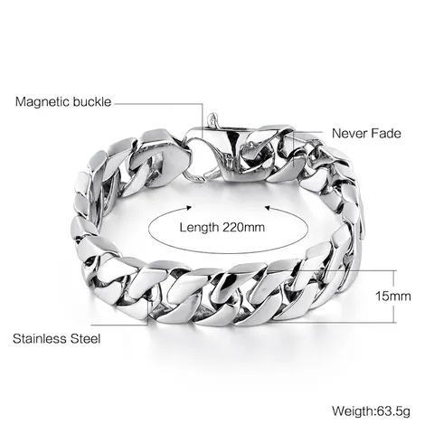 Bracciale Uomo Catena Cubana Acciaio Inossidabile Hip Hop Lucido Geometrico