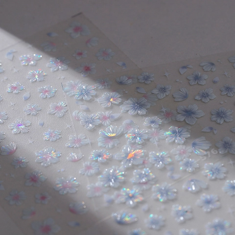 Nagelaufkleber 5D Relief Holografische Kirschblüte Blumenmuster Selbstklebende Maniküre Abziehbilder Für Frauen Mädchen