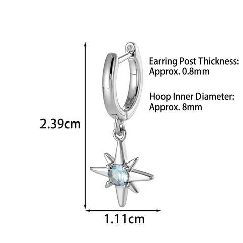 Orecchini A Cerchio Con Pendente Stella A Otto Punte Rame Con Zircone Blu Chiaro Retro Minimalista Per Donne