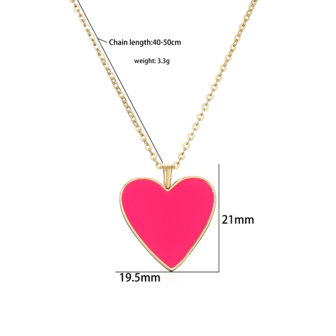 Women Fashion Heart Pendant Necklace Copper Gold Plated Colorful Enamel Oil Drip Heart Necklace Zirconia O-Chain Jewelry