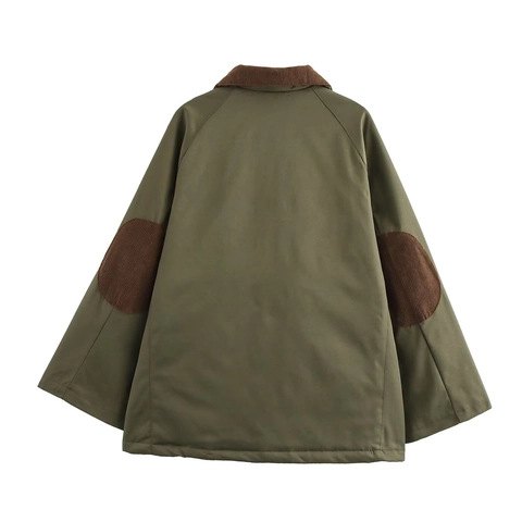 Giacca Vintage Da Donna Con Colletto In Velluto A Coste Fodera Trapuntata Spessa Cappotto Largo Verde Militare Con Cerniera