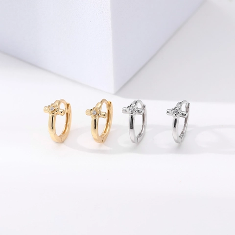 Elegant 925 Sterling Silver Cross Flower Hoop Earrings For Women Rhinestone Embellished Fashion Jewelry Daily Accessory Gift