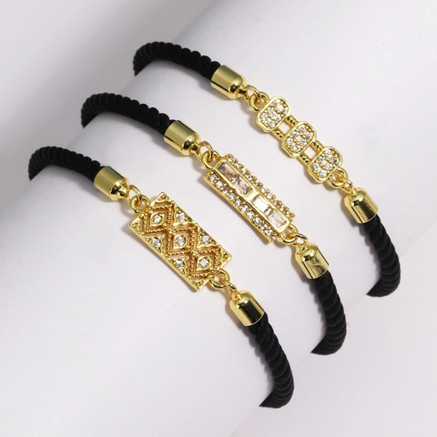 Bracelet Corde Tressée Ajustable Avec Pendentif En Cuivre Plaqué Or Et Zircone Cubique Bijoux Géométriques