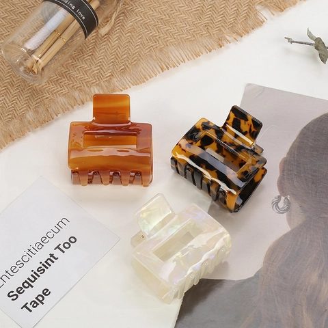 Vintage Acetate Hair Claw Clip Geometric Square Hollow Tortoise Shell Marble Pattern Nonslip Hair Clamp Accessory For Women