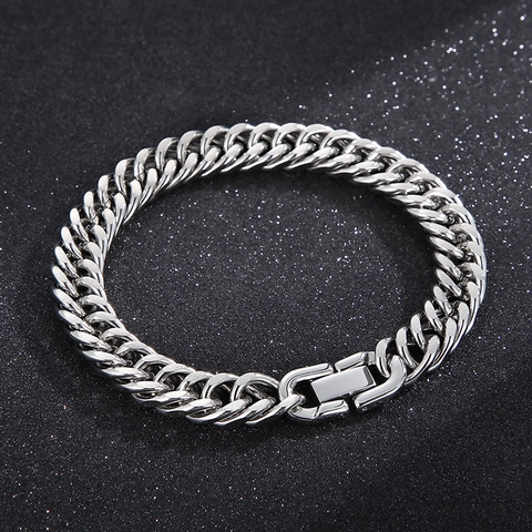 Collana E Bracciale Da Uomo Catena A Maglia Cubana In Acciaio Inossidabile Lucido Punk