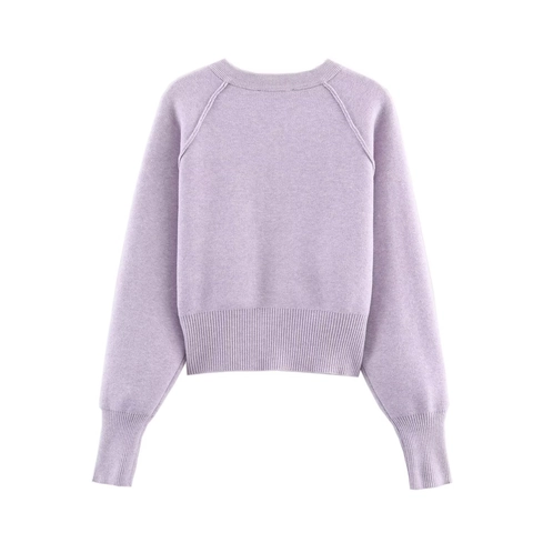 Women Knitted Cardigan Sweater Button Down Crew Neck Raglan Long Sleeve Ribbed Solid Color Sweet Casual Top