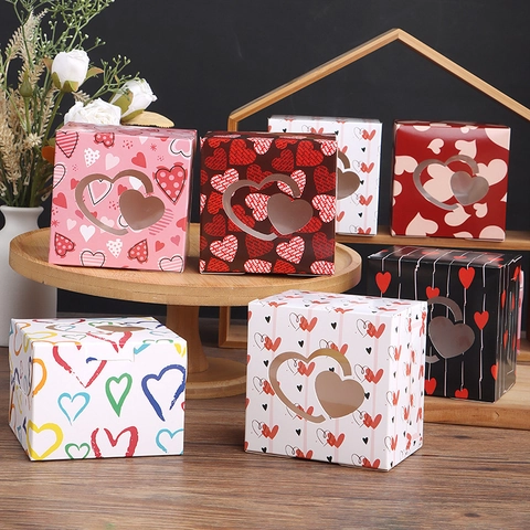Scatole Regalo In Cartone Con Finestra A Cuore Motivi Colorati Scatole Da Imballaggio Per San Valentino