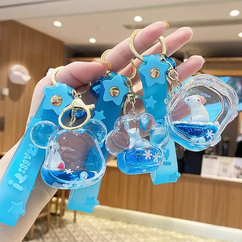 Simpatico Cartone Animato Sabbie Mobili Liquide Portachiavi Acrilico Orso Polare Oceano Animale Marino Borsa Ciondolo Donne