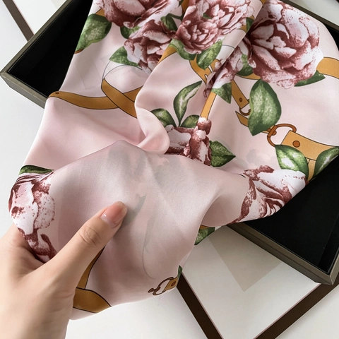 Foulard Carré En Satin Pour Femmes Mousseline De Satin Imprimé Floral Élégant Bandeau Cheveux Accessoire