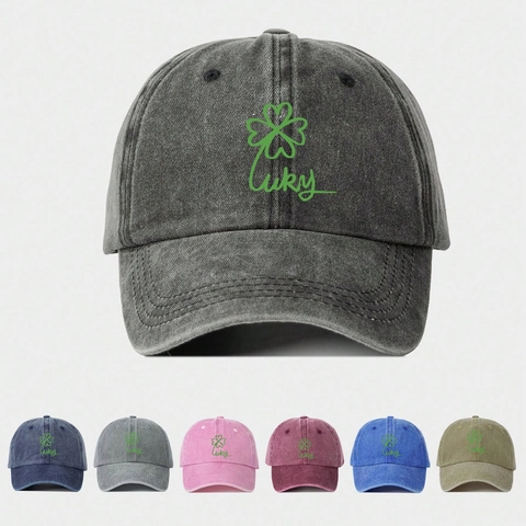 Berretto Da Baseball In Cotone Lavato Vintage Quadrifoglio Lucky Print Visiera Curva Cappello Da Sole Outdoor