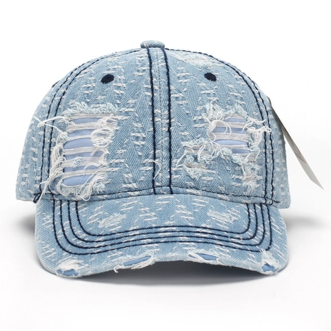 Distressed Denim Baseball Cap Ripped Hole Washed Cotton Adjustable Strap Curved Brim Streetwear For Men Women