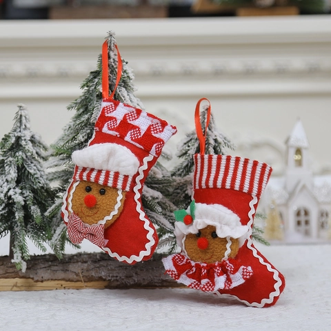 Mini Calze Di Natale Decorazioni Omino Di Pan Di Zenzero 3D Stoffa Feltro Sacchetti Regalo Appesi Albero Camino