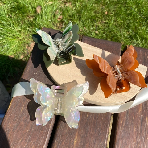 Butterfly Hair Claw Clip Acetate Double Layer Iridescent Colorful Marble Pattern Elegant Shark Hairclip For Women Girls