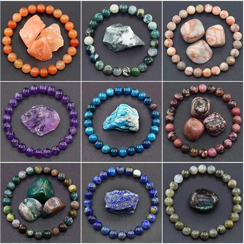 Natural Gemstone Beaded Bracelet Handcrafted Round Bead Elastic Stretch Healing Energy Meditation Jewelry For Men Women