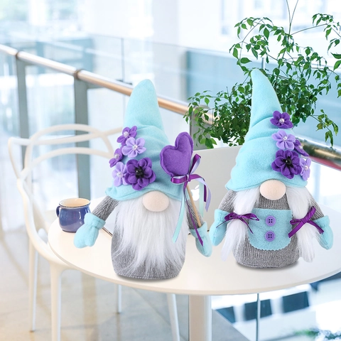 Moederdag Kabouter Pop Rudolph Gezichtsloos Pluche Ornament Home Desktop Decor Blauw Paars Gebreide Stof Kunstbont Cadeau