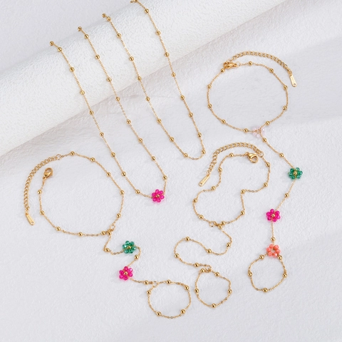 Bohemian 18K Gold Plated Stainless Steel Necklace And Flower Charm Slave Bracelet Hand Chain Minimalist For Women