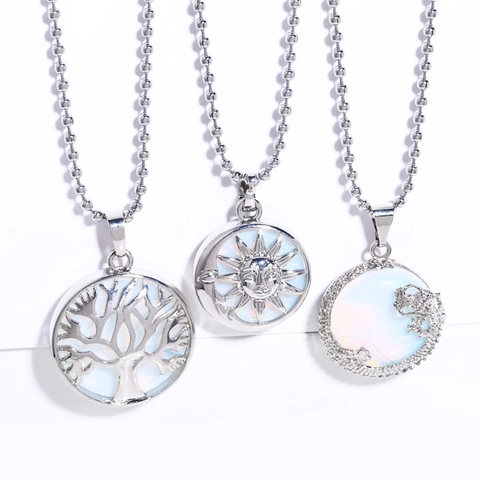Vintage Kupfer Opal Anhänger Halskette Für Damen Retro Sonne Mond Lebensbaum Drachen Muster Ethnisch Mode Schmuck Geschenk