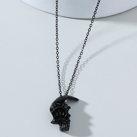 Gothische Zwarte Schedel Hanger Ketting Heren Retro Metalen Schedel Hoofd Charm Ketting Punk Hip Hop Sieraden Voor Dagelijks Gebruik Halloween Feest Cadeau