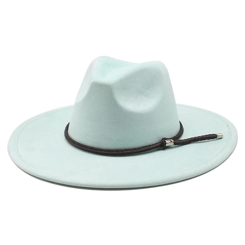 Wide Brim Fedora Hat Suede Western Cowboy Jazz Cap With Braided Rope Skull Buckle For Men Women Vintage Retro Style