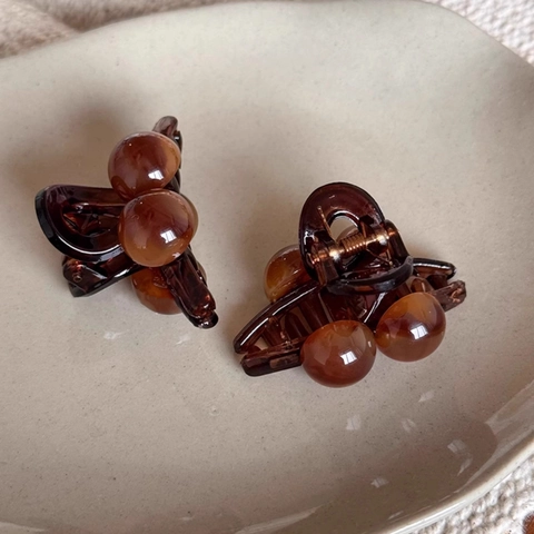 Mini Pinces À Cheveux Acrylique Résine Style Maillard Ambre Boule Géométrique Petite Épingle Pour Femmes Filles