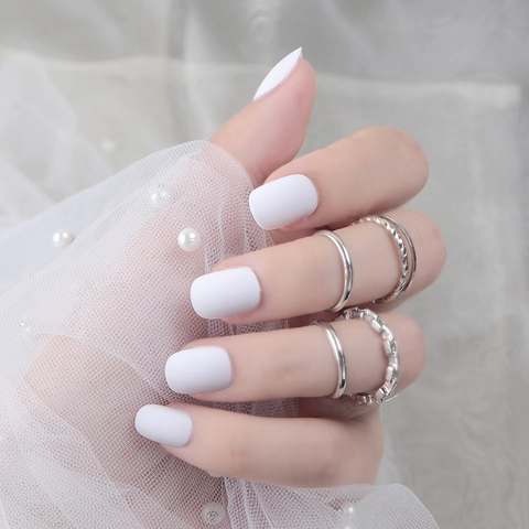 Matte Short Squoval Press On Nails Frosted Solid Color Full Cover False Nails ABS Plastic Artificial Manicure Decor