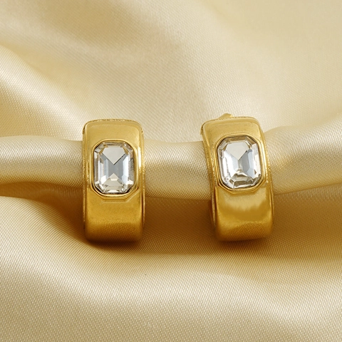 Orecchini A Cerchio Geometrici A Forma Di C Acciaio Al Titanio Placcato Oro 18K Zircone Rettangolo Gioielli Minimalisti Per Donna