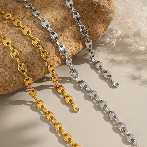 Edelstahl Schweinenase Kette Halskette 18K Vergoldet Wasserdicht Hypoallergen Minimalistische Kaffeebohnen Gliederschmuck