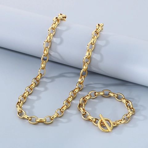 Collana E Bracciale In Catena A Maglie Tonde In Acciaio Al Titanio Minimalista Gioielli Con Chiusura A T Per Uomo Moda