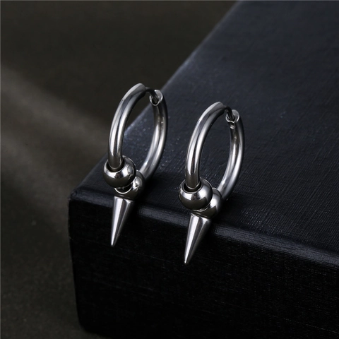 Punk Spike Ring Oorbellen 316L Roestvrij Staal Kegel Hanger Huggie Met Kralen Gothische Hip Hop Sieraden Unisex