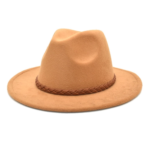 Classic Woolen Fedora Hat Wide Brim Retro Jazz Cap With Braided Belt For Men Women Winter Autumn Fashion