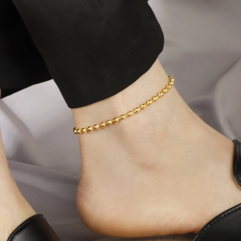 Minimalist Titanium Steel Round Beads Anklet 18K Gold Plated Simple Foot Chain Jewelry For Women Non-Fading