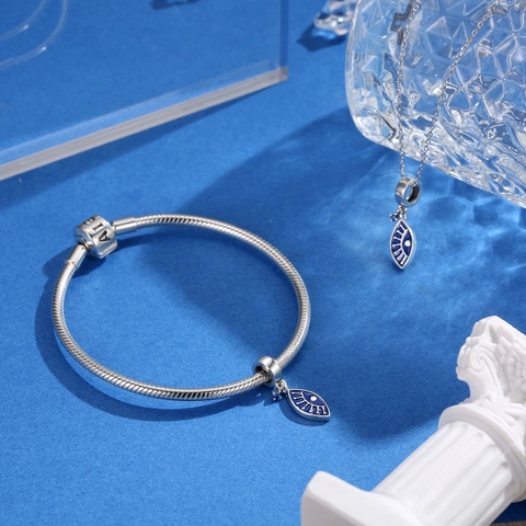 Evil Eye Charm Bead 925 Sterling Silber Blau Emaille Zirkonia Schutz Anhänger Schmuck Geschenk Für Damen