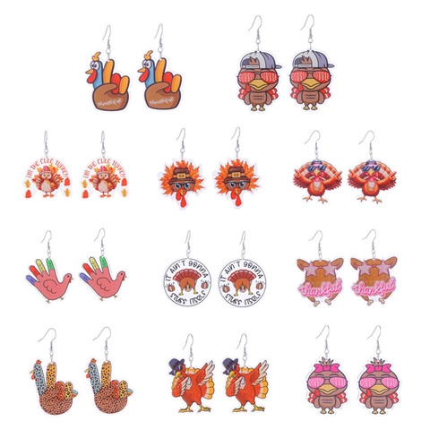 Pendientes Colgantes De Pavo De Acción De Gracias Acrílico Dibujos Animados Joyas Para Mujer Decoración De Fiesta