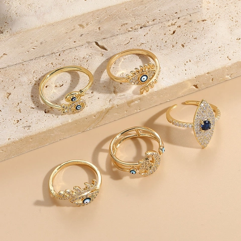 Ins Stil Kupfer Böser Blick Verstellbarer Ring Für Damen Emaille Zirkonia Geometrischer Leichter Luxus Fingerschmuck Geschenk