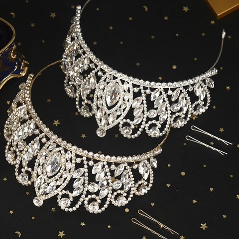 Corona Da Sposa Elegante Tiara Strass Lega Cristallo Copricapo Per Sposa Festa Concorso Lusso Stile Vintage