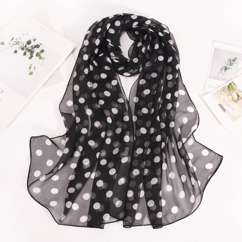 Écharpe Longue Élégante À Pois Georgette Douce Et Respirante Foulard Accessoires De Mode Légers Pour Femmes