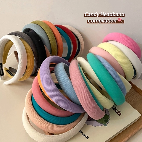 Solid Color Padded Sponge Headband Ruched Velvet Hair Hoop Elegant Non-slip Fabric Headpiece For Women