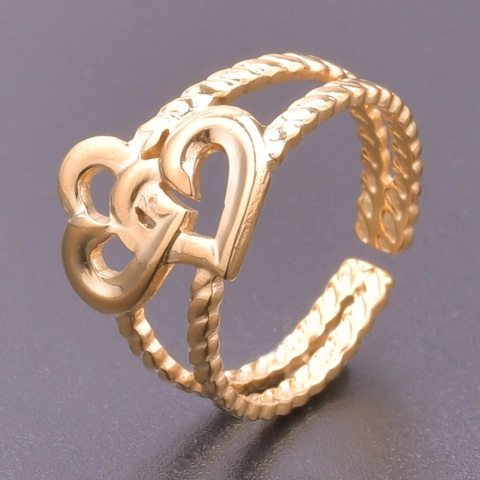 Stainless Steel Double Heart Ring Twisted Rope Band Adjustable Open Romantic Rainbow Gold Silver Fashion Jewelry For Women