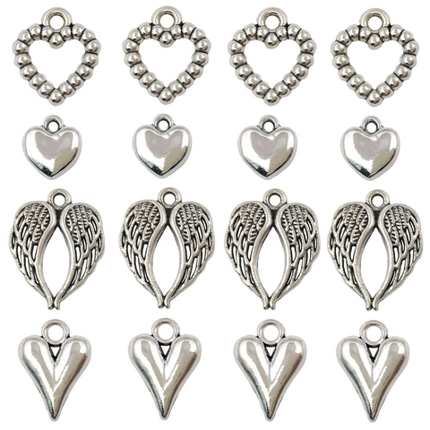 Ciondoli Cuore Cavo Lega Argento Antico Ali Pendenti Cuore Pesca Per Produzione Gioielli Fai Da Te Collana Bracciale Componenti