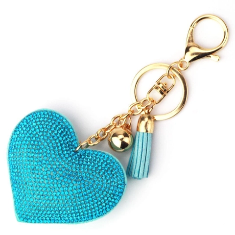 Elegante Llavero de Corazón de Terciopelo Coreano Con Strass y Borla Cascabel Moda Cristal Llavero Colgante de Bolso Regalo Mujer