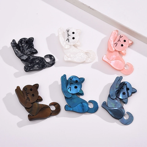 Lindo Broche de Acrílico con Forma de Gato para Mujer Dibujos Animados Patrón de Animales Mármol Resina Pin Accesorios de Ropa de Moda Joyería Regalo