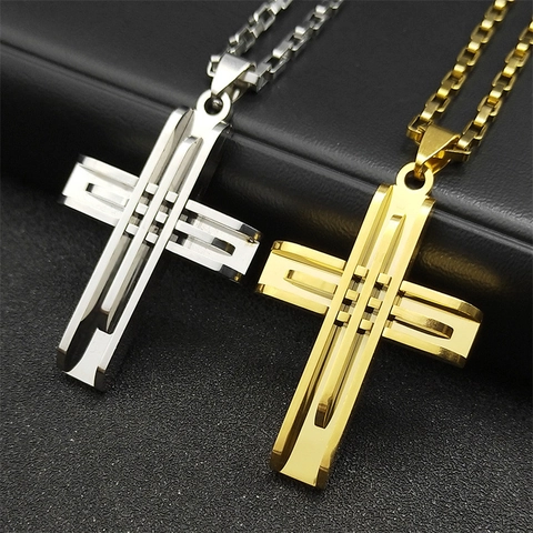 Roestvrijstalen Kruis Hanger Ketting Hol Meerlagig Hip Hop Punk Sieraden Voor Heren Dames