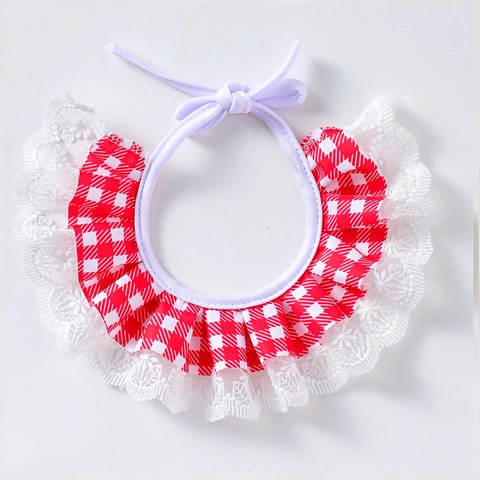 Pet Bib Dog Cat Plaid Lace Trim Adjustable Cotton Saliva Towel Puppy Kitten Neck Scarf Cute Accessories