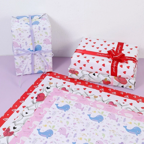 Gift Wrapping Paper Coated Paper Heart Swan Whale Patterns Valentine Day Birthday Wedding Party Decor DIY Craft