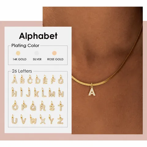 Collar con Colgante de Letra Inicial con Pavimento de Strass de Acero Inoxidable para Mujer Joyería de Cadena de Serpiente de Oro Plata