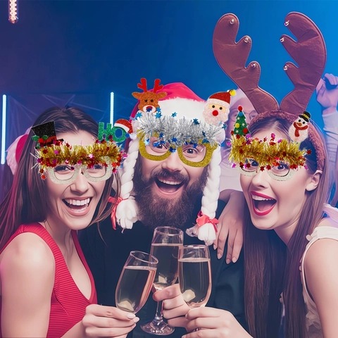 Christmas Party Decorative Eyeglasses Frame Glitter Santa Claus Reindeer Snowman Cartoon Festive Photo Props Glasses Jewelry