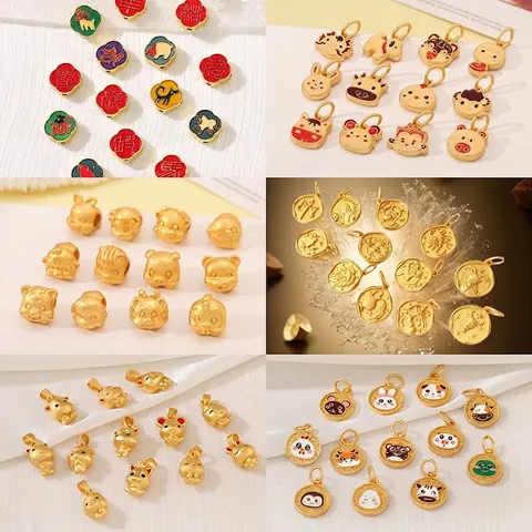 Zodiac Chinese Animal Constellation Charms Copper Gold Plated Beads DIY Jewelry Making Ancient Gold Style Accessory