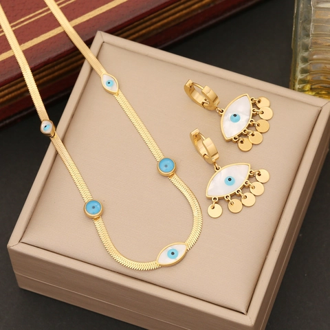 Evil Eye Halskette Edelstahl Vergoldet Schlangenknochenkette Nazar Anhänger Türkischer Stil Modeschmuck Für Damen