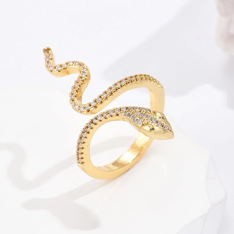Schlange Offener Ring Kupfer 18K Vergoldet Mikropavé Zirkonia Verstellbar Modeschmuck Für Damen